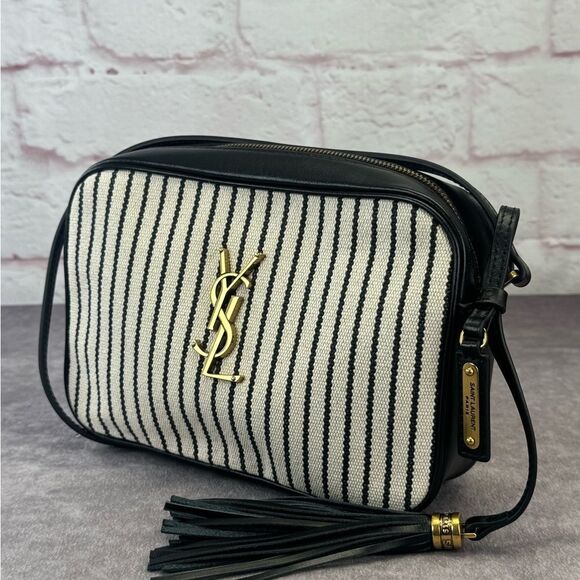 YSL Yves Saint Laurent 2021 Medium Canvas Lou Striped Nautical Camera Bag - Picture 1 of 15
